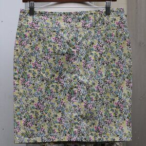 J Jill Petite Yellow Purple Blue Floral Live In Chino Stretch Cotton Skirt Sz 2P